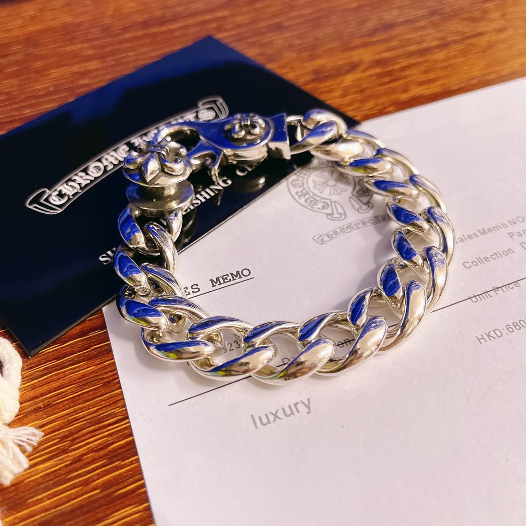 Chrome Hearts Silver Blue Enamel Bracelet